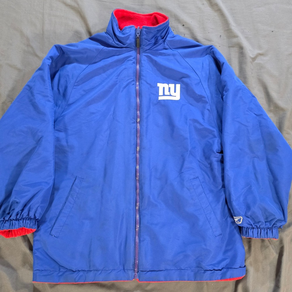 Reebok New York Giants Reversible Jacket Blue Windbreaker Red Fleece Youth L